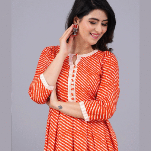 Orange Lehriya Kurti