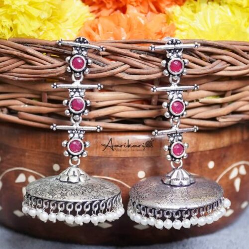 Mystic Oxidised Jhumka Pink