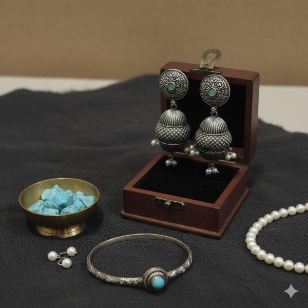 Turquoise Dome Jhumkas - Image 2